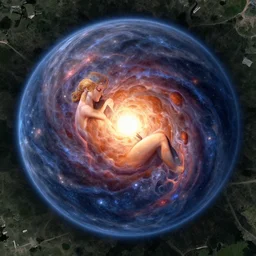 google satellite view of a god giving birth to a new universe and then dissolving itself into it, in the style of wlop, illustration, epic, fantasy, hyper detailed, smooth, unreal engine, sharp focus, ray tracing