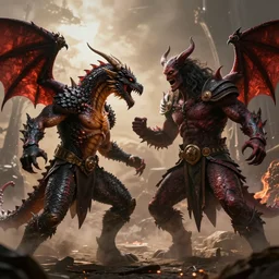 dragonborn vs ultimate evil epic fight dramatic lighting extreme details