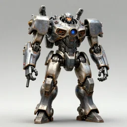 a mechanized war mech with weapons mounted to the frame. pilot standing at the right leg of the mech. old photo, art navarro, sc - fi hyper tech mechanics, cyberpunk, anime, realistic, intricate details, symmetry, proportionate, dslr, hdr, cgsociety, octane render, ray tracing, 8 k 3 d, r / art, by mech warrior series.