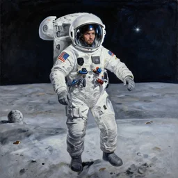 psychedelic oil painting of man on the moon