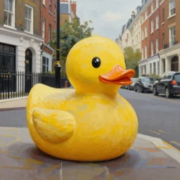 A Rembrandt Style painting of a rubber duck at 221b baker street London.