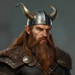 Viking Barbarian with long brown beard,  D&D Character Head Portrait, Digital Art, Detailed, Trending on Artstation