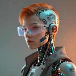 a beautiful!! photo of a bionic!! teenager!!, cyberpunk, augmented vision, electronic components, volumetric light, photography, extremely detailed, photorealistic!, stunning, digital art trending on artstation, orange, cyan, washed out colors