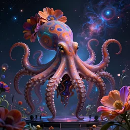 by artgerm and agostino arrivabene, visually stunning, cinematic, ultra realistic, hyper realism, 1 2 k, epic, octane render, unreal engine, vfx, maya, acquisition octopus, light up the stage, deep space, cosmos, psychedelic flowers, organic, oni compound artwork