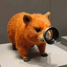 a taxidermized annoying orange, in a museum, 8 5 mm lens, 7 0 mm entrance pupil diameter