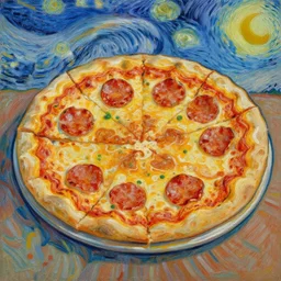 “ oil painting of a pepperoni pizza, by van gogh, van gogh style, ”