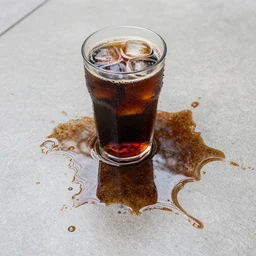 puddle of soda on a tile floor