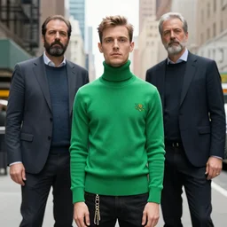 dog assassin donning a green versace turtleneck standing in new york anton semenov shahab alizadeh john bauer realism