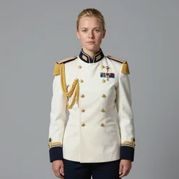 hyperrealistic full body portrait of aerna solberg, highly decorated uniform, portrait, highly detailed, hyperrealistic, digital painting, artstation, concept art, smooth, sharp focus, illustration, cinematic lighting, art by artgerm and greg rutkowski and alphonse mucha