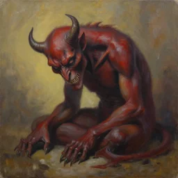 painting of a demon representing exhaustion, the demon looks like an anthropomorphic animal