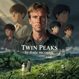 agent dale cooper from twin peaks, by dave mckean, hayao miyazaki, makoto shinkai, takashi takeuchi, junji ito.