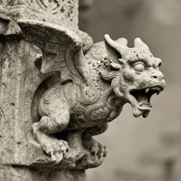 antique photo of a creature busting out of a stone gargoyle, highly detailed, cfg = 1 5