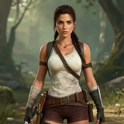 alessandra daddario as lara croft in the videogame, 8 k screenshot