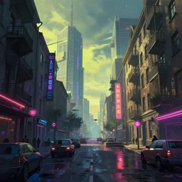 cyberpunk kaunas streets in 2 0 7 7 by thomas kinkade