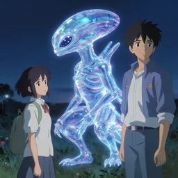 hologram of a alien creature, art by makoto shinkai and alan bean, yukito kishiro