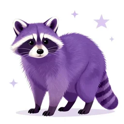 purple raccoon in the stars in the style of Anna Dittman
