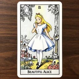 Beautiful Alice in wonderland tarot card , pen and ink, intricate line drawings, by Yoshitaka Amano, Ruan Jia, Kentaro Miura, Artgerm, watercolor