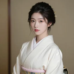 a beautiful portrait of a gorgeous japanese girl wearing kimono, photorealistic, porcelain skin, beautiful eyes, smooth, 8 k, portrait photography, beautiful volumetric lighting, studio lighting