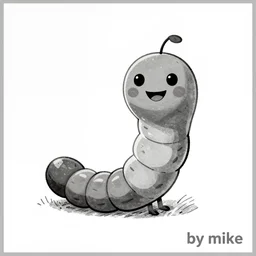 book illustration of happy humanoid worm, book illustration, monochromatic, white background, black and white image, by mike allred, by tex avery, by carl barks