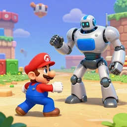 Mario Bros fighting against a robot
