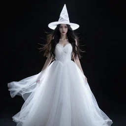 witch, white dress, black background