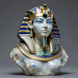 intricate holographic realistic bust sculpture of futuristic digital obese angry egyptian beautiful girl empress, stone and glass and gold and lapislazuli, masterpiece