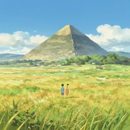 a stunning dresert landscape with a pyramid in the distance by makoto shinkai
