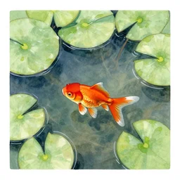 goldfish in a pond full of lily pads seen from above, watercolor art by walter crane and kay nielsen, watercolor art