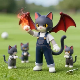 4 5 mm 1 9 7 7 cookbook photography of an catgirl wearing overalls on a golf course summoning a demon, photography by tyler mitchell johfra bosschart