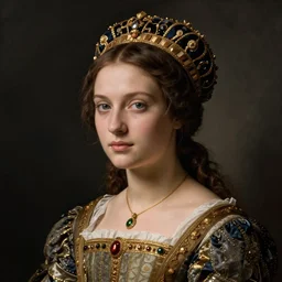 portrait of young woman in renaissance dress and renaissance headdress, art by sandro botticelli