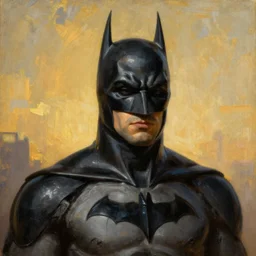 Painting of Batman. Art by William Adolphe Bouguereau. During golden hour. Extremely detailed. Beautiful. 4K. Award-winning.