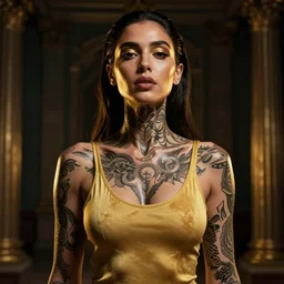 portrait of unseen lovecraftian golden ratio bhad bhabie, tight fit, bursting at seams, rim lighting, defined neck and face, tattooed toned body, art by j scott campbell and best artist in the year 3 0 0 0, post - processing, 8 k, museum worth