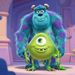 Pixar's Monsters inc, colorkey artwork by Sergey Kolesov, detailed, dynamic, cinematic composition