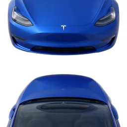 a bottom up view of a blue tesla car on a blank white background, unreal engine 3 d rendering