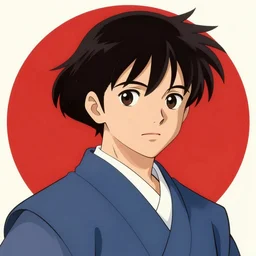 portrait of a samurai, red moon on the background, illustration, pop art, thick brush, art by alphonse mucha, makoto shinkai