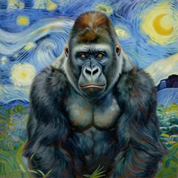 a painting of a gorilla, hyper realistic painting in style of van gogh