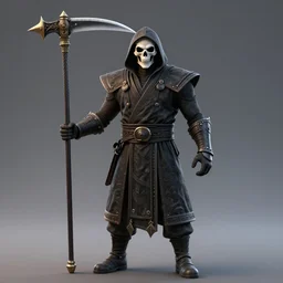grim reaper with skull face, holding a scythe, mortal kombat character, videogame 3d render, 4k, artstation