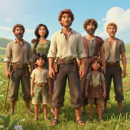 peasant family in the field, full entire body, 3 d render, lifelike, handsome, gorgeous lighting by weta studio, mucha, bautista and norman rockwell and greg rutkowski and tom bagshaw and james gurney and lucasfilm