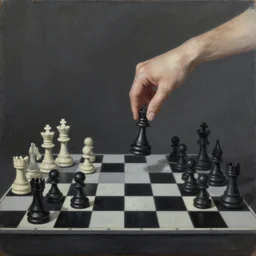 surreal chess, matte colors, oil on canvas
