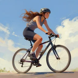 The joy of riding a bike through the sky, striking composition, evokes feelings of wonder, expressive digital painting