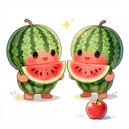 two watermelon brothers helping out a lost apple to find its way home