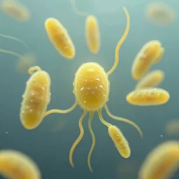 human amoebas by greg rutkowski, opaque yellow liquid
