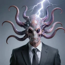 A man with tentacles growing from his head wearing a suit, hyper realistic, 4k, digital art, unreal engine, dramatic lightning, 8k,