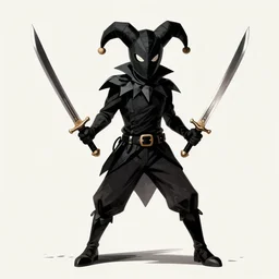 a vigilante called the black jester. wielding two swords. d & d art.