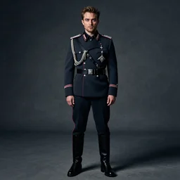 fullbody portrait of robert pattinson as ss standartenfuhrer, dramatic cinematic noir, detailed, 8 k, by lucasfilm and greg rutkowski
