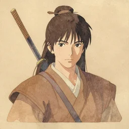 naturalistic portrait of a warrior, representational earth tones, stunning clarity experimental cut paper mixed media blotchy character shape design by masaaki yuasa, pleasing palette watercolor masterpiece