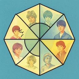 heptagon. retro art by jean giraud. fibonacci. by brian froud, yoshitaka amano, kim keever, victo ngai