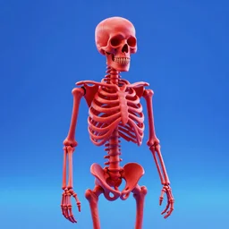 a red skeleton in the style of 3d render in vaporwave in a blue background using Stable AI