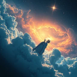 an ultradetailed illustration of an enlightened spaceman, drifting through a nebula, star in the background, intricate detail, cinematic, 8 k, cel shaded, volumetric lighting, octane render, art by jeong seon and albert bierstadt, anime style