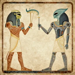 ancient egyptian art featuring aliens robots cyborg